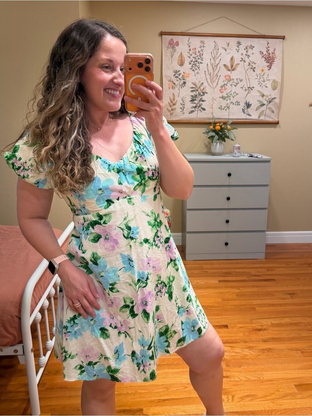 Old Navy Cotton Floral V-Neck Short Sleeve A-Line Dress - Pastel Multi Medium